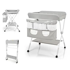 Portable Baby Changing Table with Wheels, 3-Level Adjustable Heights Folding ...