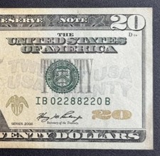 🔥Fancy Number “MIRROR” (02288220) 2006 $20 Bill. Good For Collection🔥