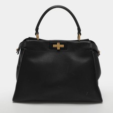 Fendi Iconic Peekaboo Medium Black Leather Top Handle Bag