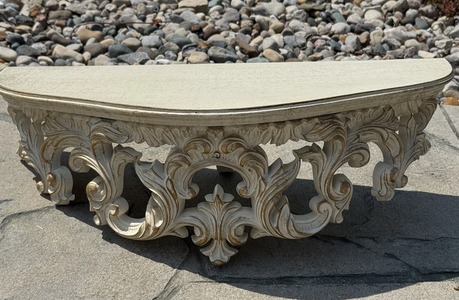 VTG Turner Wall Accessory Shelf Hollywood Regency Ivory Gold Ornate Scroll 22”