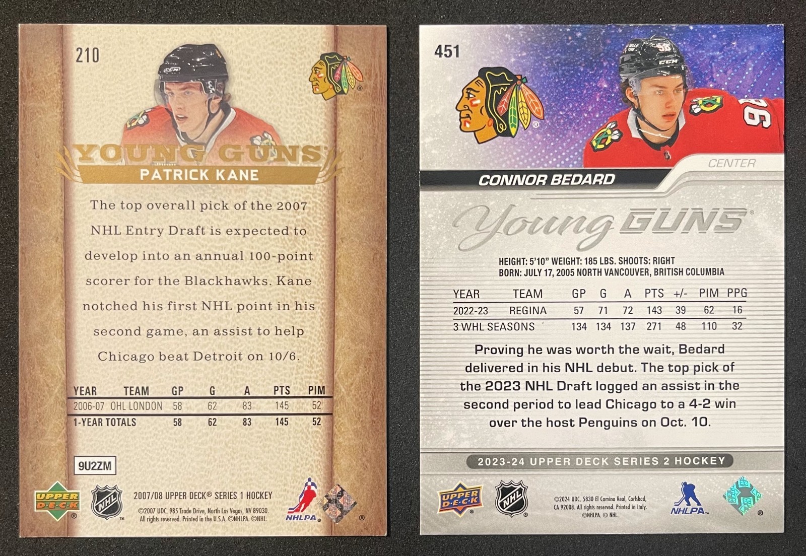 2007 2023 PATRICK KANE & CONNOR BEDARD Upper Deck Young Guns view 2