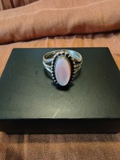 Sterling Silver 925 Pink Mother of Pearl Ring Signed M Size 8 3/4