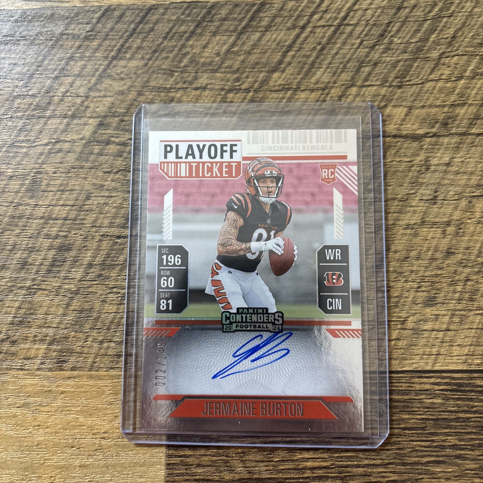 2024 Panini Contenders Jermaine Burton Rookie Playoff Ticket Auto /149 On Card