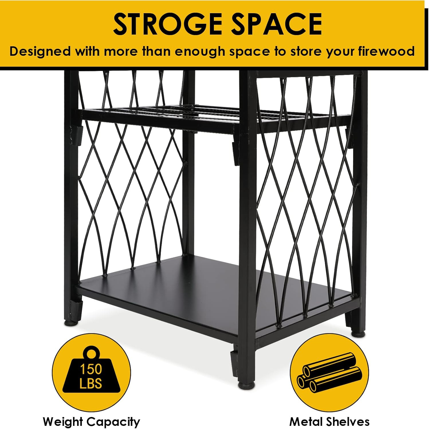 Firewood Rack with 4 Fireplace Tools, Fireplace Tool Sets Log Rack Outdoor Heavy