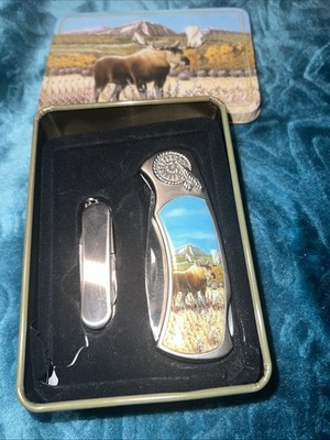 Moose Tin Dual Sided Moose Knife and Scissor Pocket Knife Made In USA