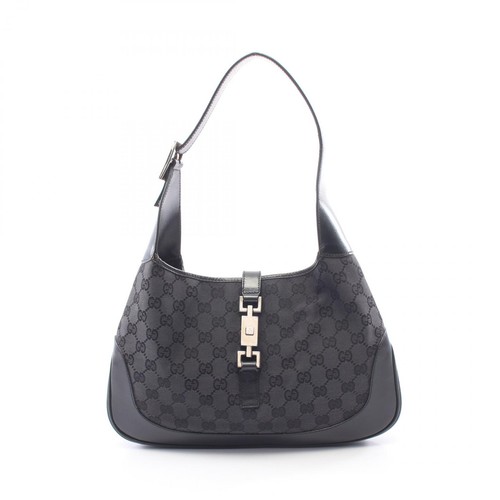 GUCCI Jackie GG canvas Shoulder Handbag Canvas leather Black SHW Used Women