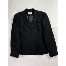 Kasper ASL Vintage Black Beaded Floral Blazer Jacket Size 12 Three Button Formal