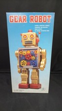 Metal House Tin Toy Gear Robot Gold Figure W/BOX F/S FEDEX