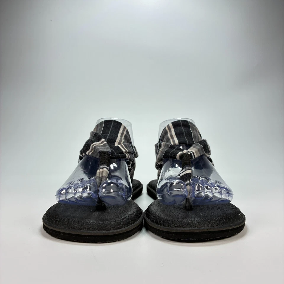 Sanuk 瑜伽吊带黑色灰色弹力带舒适凉鞋 1095175 女式 7 码 — 第 2/4 张图片