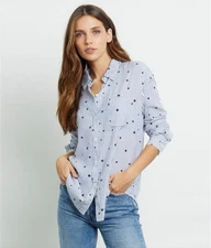 RAILS Rocsi Flocked Star Print Shirt Blue White Grey Medium