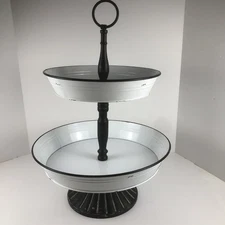 2-Tier Large Dessert/Appetizer Serving Stand W/Central Handle Farmhouse