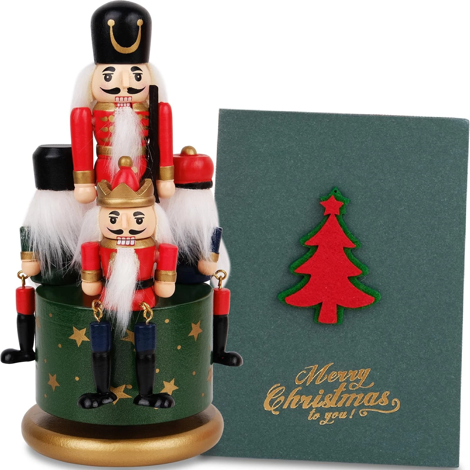 Handmade Nutcracker Music Wooden Wind Up Clockwork Musical with Nutcracker So...