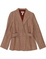 VINTAGE Damen Zweireiher Blazer Jacke UK 10 Small Braun Gestreift CV05