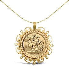 9ct Gold Jewelco London Scroll Frame St George Pendant (Half Sov Size)