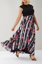 Coast KATIE Black Chiffon Pleated Floral Skirted Maxi Dress Size 18: Worn Once