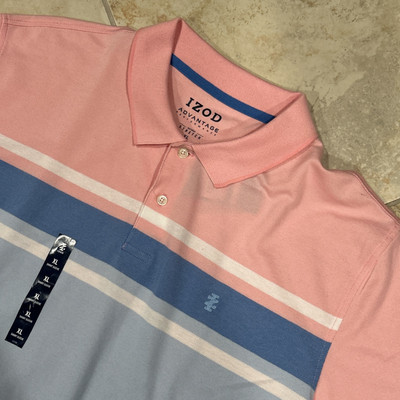 Izod Advantage Performance Stretch Polo Mens XL Blue Pink Shirt Golf CoolFX