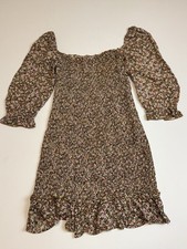 Faithfull The Brand Es Saada Floral Smocked Puff Sleeves Mini Dress Women’s S