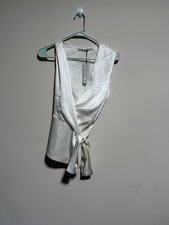 Alice + Olivia Off White Satin Wrap Tie Top Size S
