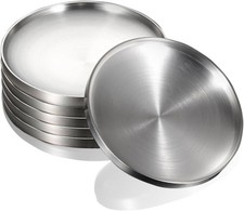 Stainless Steel Plates 6 Pcs Metal Double Layered Dinner Plates Unbreakable