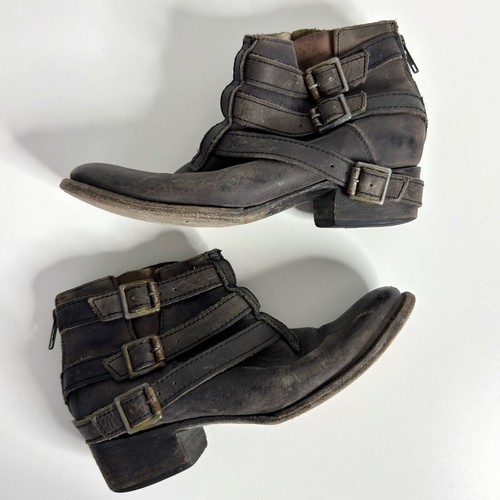 FREEBIRD Soar Ankle Booties Distressed Leather 3 Buckles Brown Boots size 7 - Picture 4 of 10