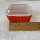 Vintage Red PYREX 501 B 1 1/2 Cup Refrigerator Dish Glass Lid Early Circle Logo