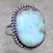 925 Silver Plated Larimar Ring US 6.5 Office Wear Jewelry Most Beautiful JW