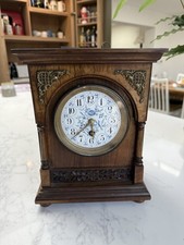 Vintage Olive wood Clock With Blue Enamel Dial