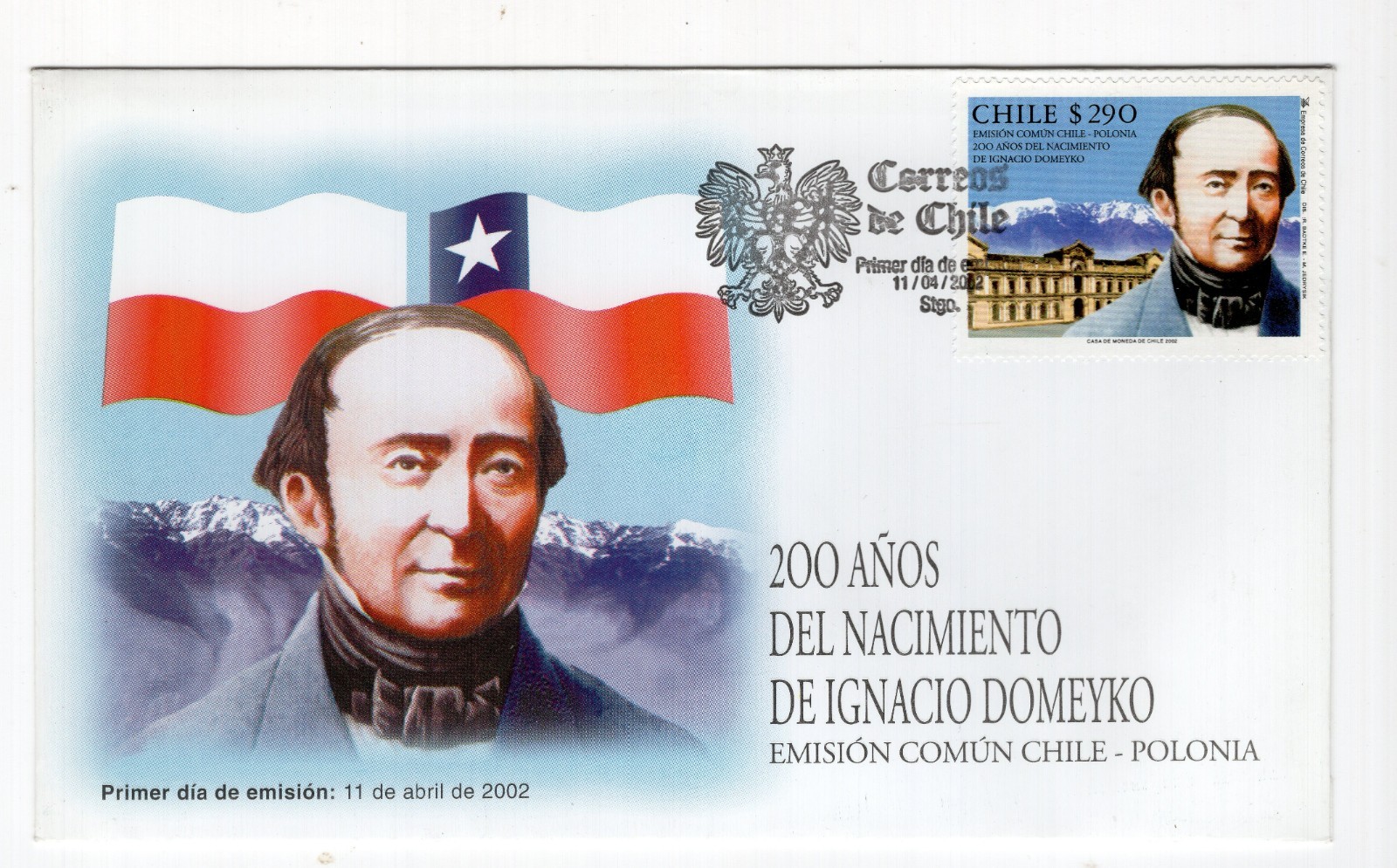 CHILE 2002 FDC Ignacio Domeyko Poland