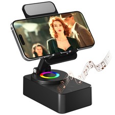 Cell Phone Stand with Wireless Bluetooth Speaker, LED, Handheld, Black-1