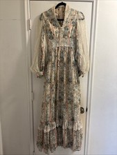 Vintage 70s 80s Gunne Sax by Jessica Floral Lace Dress Prairie Tiered Voile 7 S