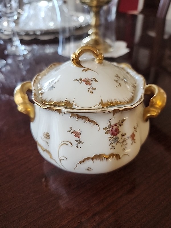 Antique Haviland Limoges H3415 hand painted floral Covered Sugar Bowl 