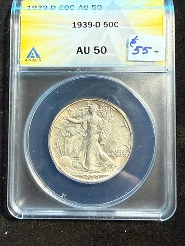 1939 D WALKING LIBERTY HALF DOLLAR ANACS AU 50 879