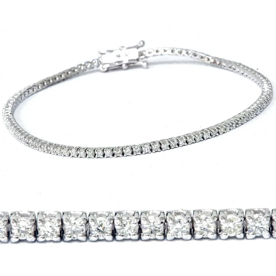 2ct TW Round-Cut Natural Diamond Tennis Bracelet 14K White Gold 7" Women's