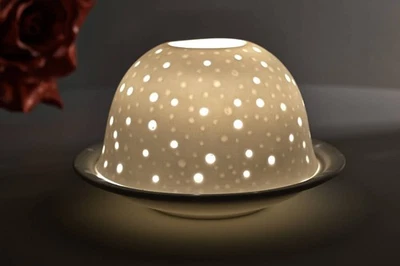 Dome Light Nr. 30009 Sternenhimmel Teelicht Windlicht Dekoration Porzellan weiss - Bild 1 von 3