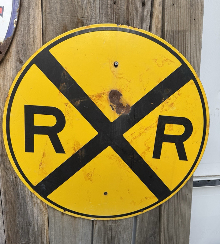 Round Yellow Metal Railroad Crossing Sign R X R RR X Railroad Crossing