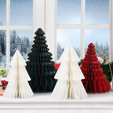 4pcs Christmas Decorations Folding Christmas Honeycomb Paper Tree 3D Xmas Tre...