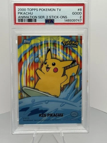Pokemon 2000 Topps Blue Logo Surfing Pikachu PSA 2 Non Holo