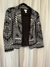 Chicos Black And White Geometric Pattern Blazer
