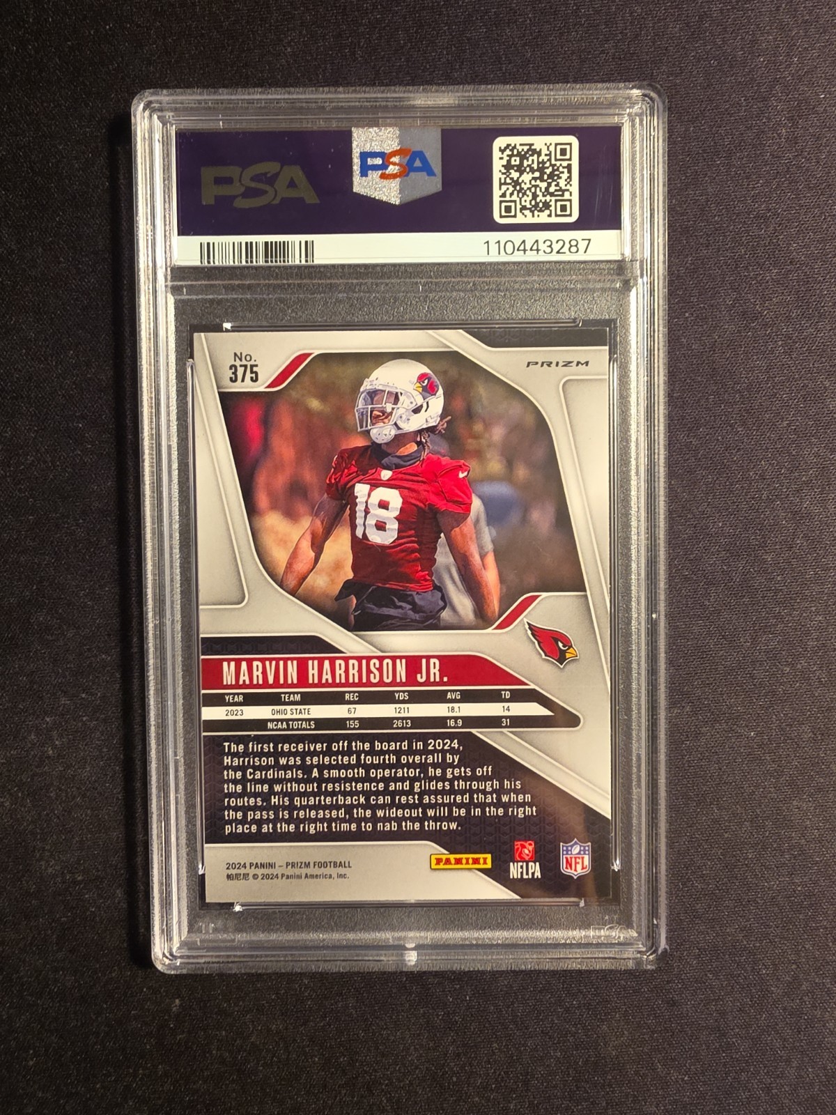 2024 Panini Prizm Checkerboard Marvin Harrison Jr RC PSA 9 !! view 2