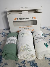 Muslin Bassinet Sheets 3 Pack, 100 Cotton Baby Fitted Sheet 20"X35" Bassinet