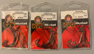 3 Packs Mustad KVD Ultra Lock Lite Wire Hooks 4/0