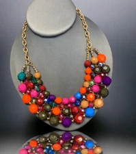 vintage Multicolor Faceted Bib Short Statement  Necklace 16”