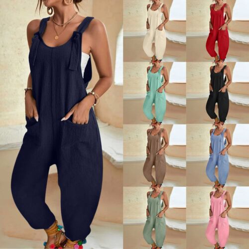 Women Casual U Neck Sleeveless Jumpsuits Spaghetti Strap Baggy Overalls Harem