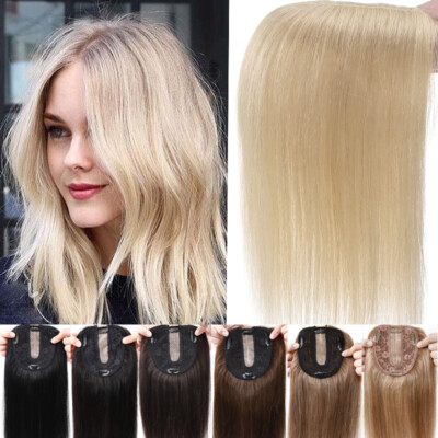 Human Hair Topper Hairpiece Top Cover/Clip In Toupee Silk Mono Straight bangs 16