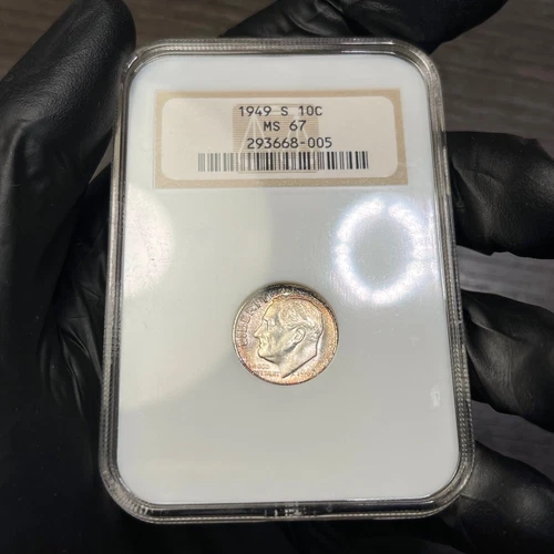 MS67 1949-S 10C Roosevelt Silver Dime, NGC- Old Fatty Holder, Lightly Toned