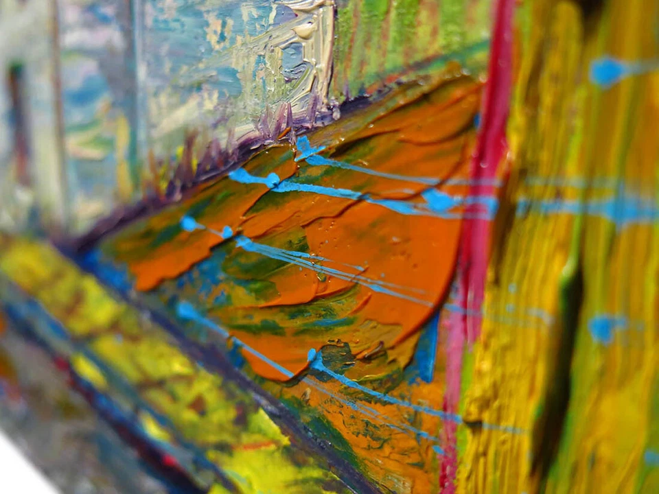 ABSTRACT IMPASTO LANDSCAPE DECO ORIGINAL OIL PAINTING ART SIGNED CITY NYC NEW AN - Image 3 of 4