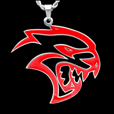 Dodge Hellcat Necklace! Red Stainless Steel Pendant + Steel Chain SRT Badging