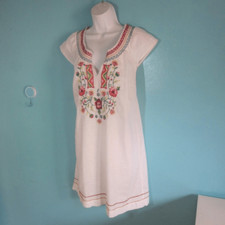 Vintage Y2K Lucky Brand Size S Shift Embroidered Summer Linen Blend Dress