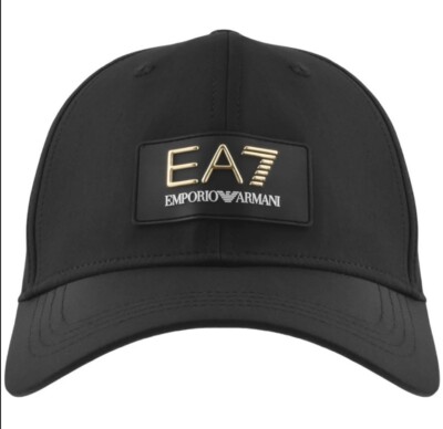 EA7 EMPORIO ARMANI LOGO GOLD RISED PATCH BLACK ONE SIZE BASEBALL CAP NEU