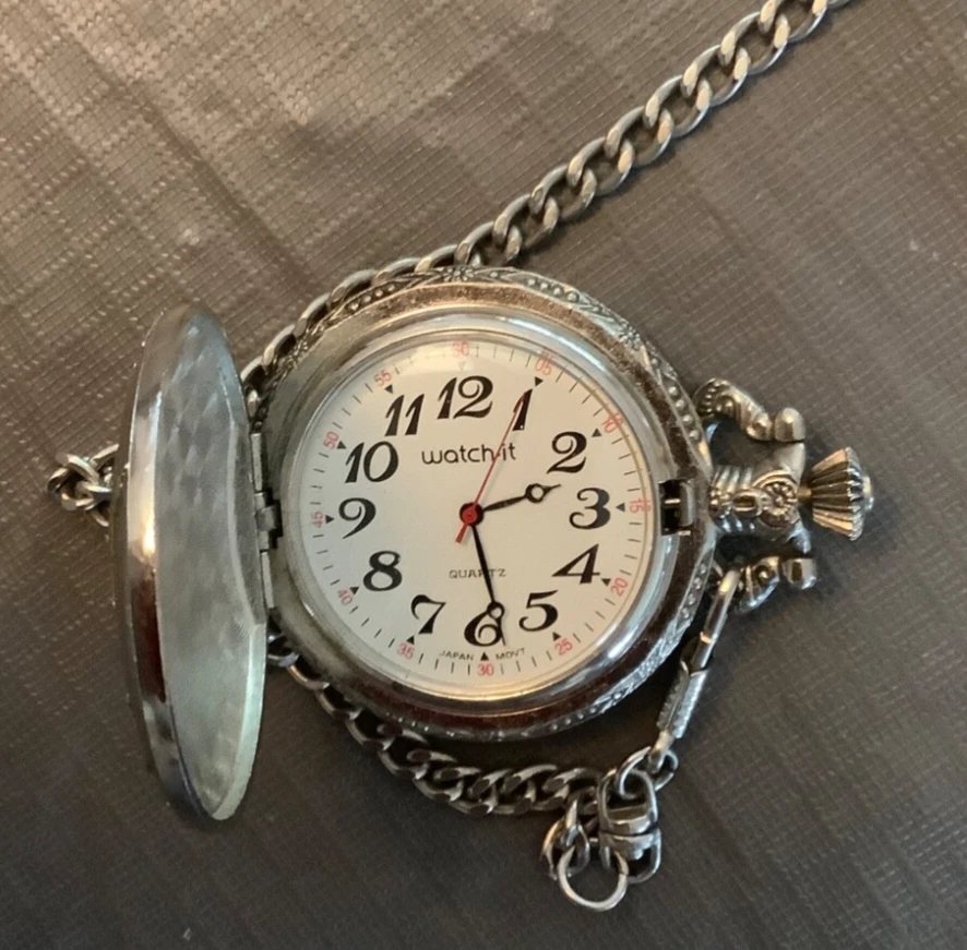 Reloj Bolsillo Watch It De Colección, Tono Plata/Dorado Cuarzo Batería Nueva, Cadena, Caza de Patos Foto 4 de 4